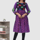 Violet Cotton Printed & Embroidered Kurti
