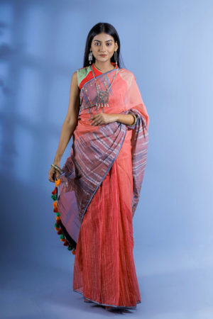Half Silk Printed & Embroidered with Tassel Trimmed Saree