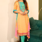 Apricot Printed & Hand Embroidered Salwar Kameez Set