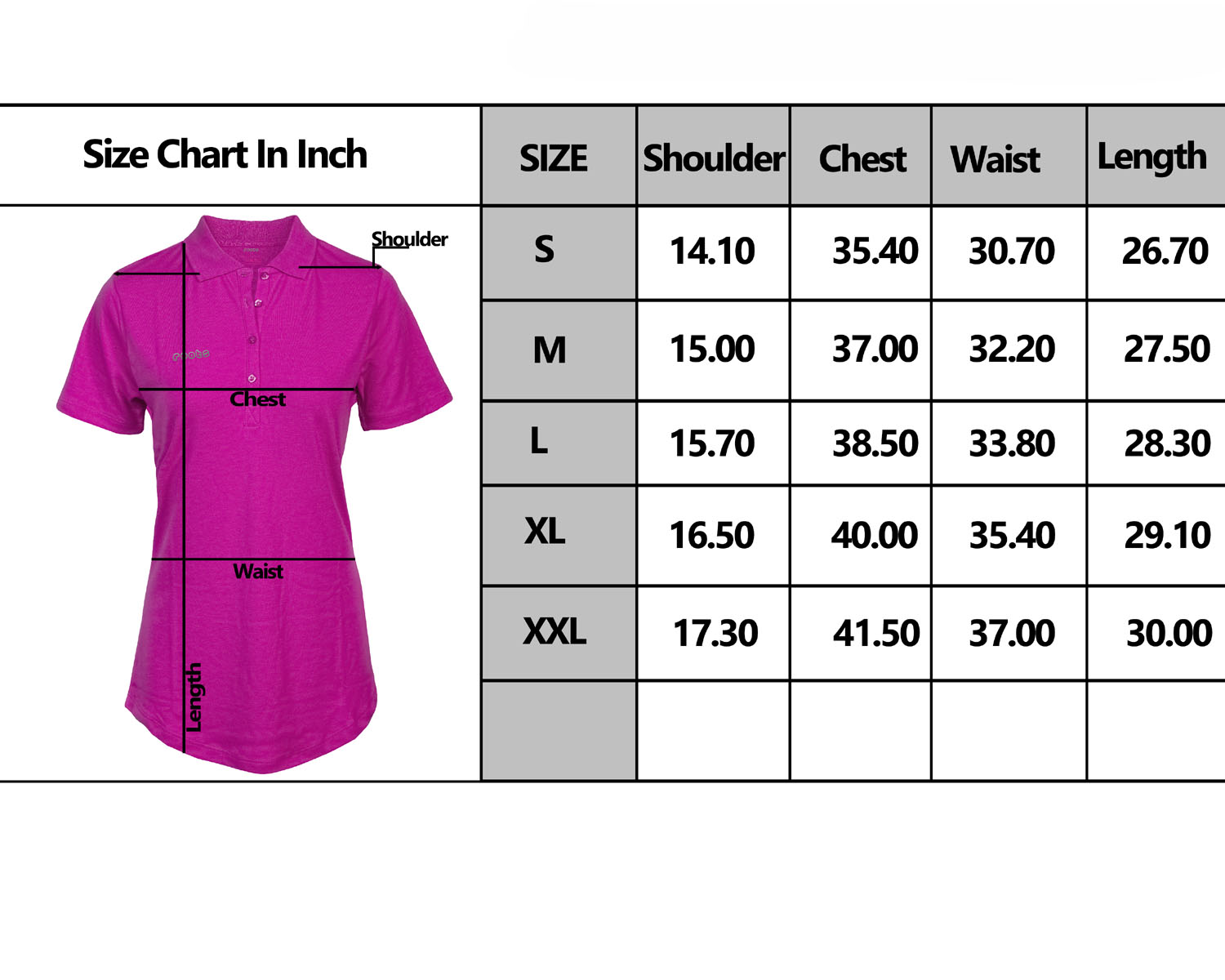 WOMEN'S POLO SIZE CHART- ROOTS-1002