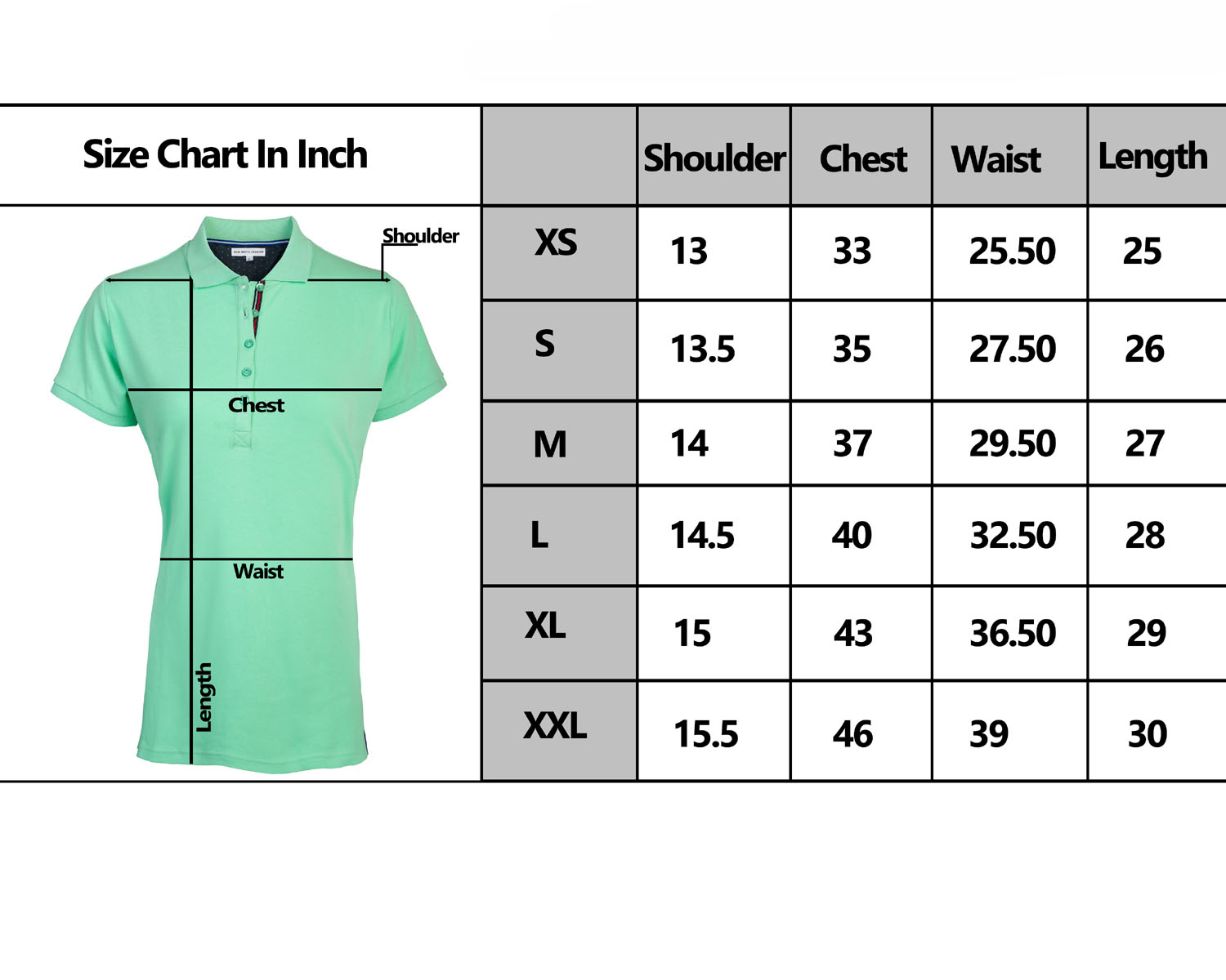 WOMEN'S POLO SIZE CHART-ROOTS-2231