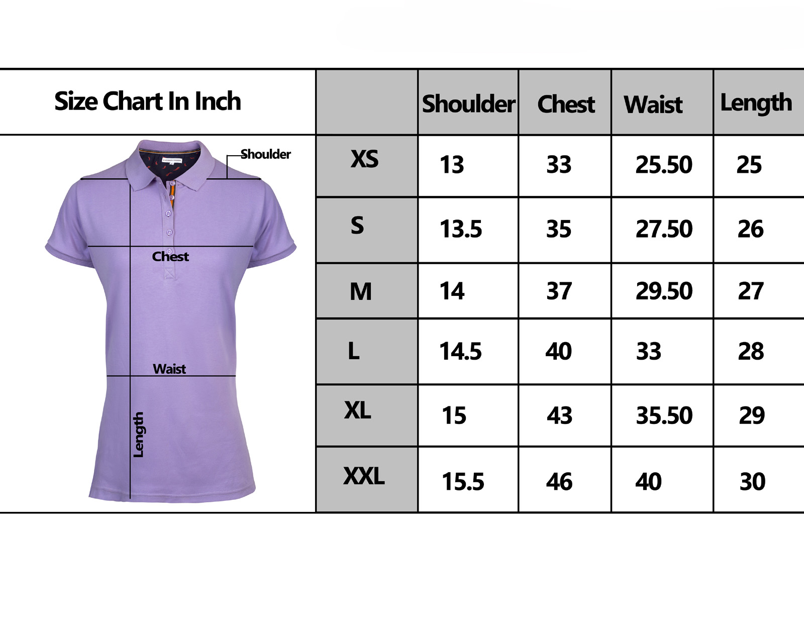 WOMEN'S POLO SIZE CHART- ROOTS-2330