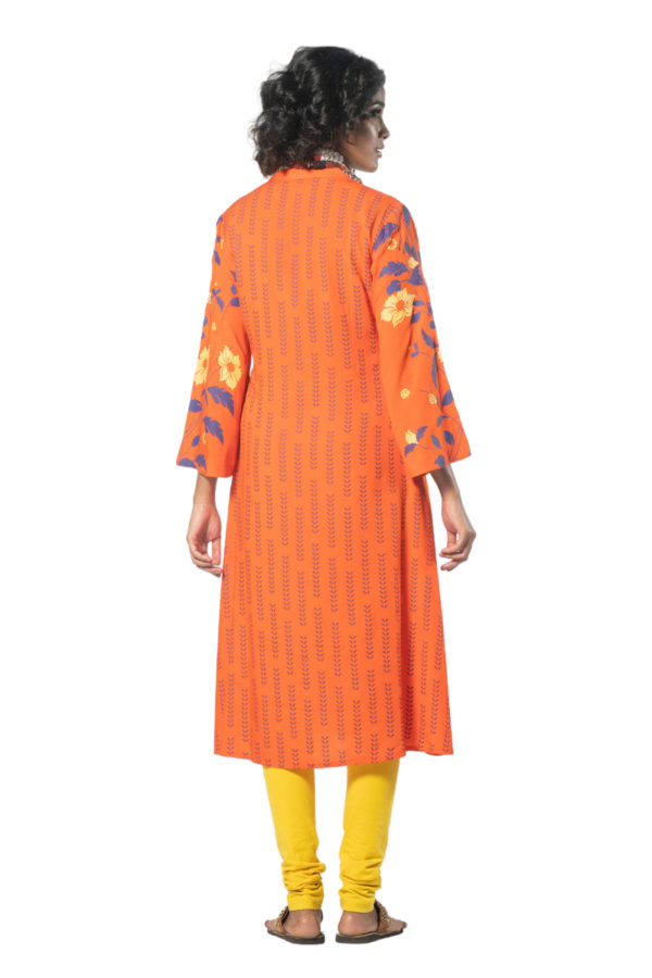 Orange With Pink Floral Printed Cotton Kurti – Gatim Fashions