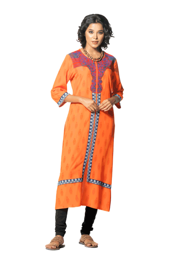 Buy online Orange Printed Straight Kurti from Kurta Kurtis for Women by  Anubhutee for ₹589 at 66% off | 2024 Limeroad.com