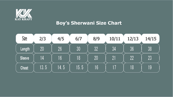 Boys Sherwani Size Guide