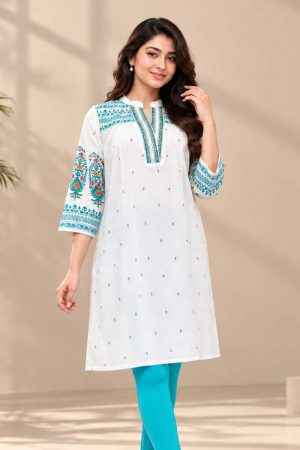 Off white Cotton Printed Kurti