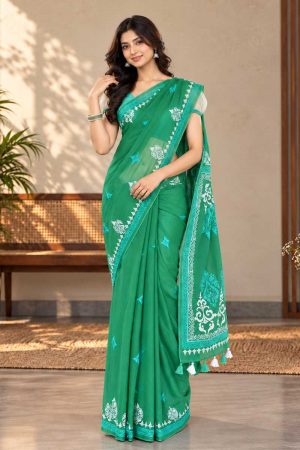 Sage Green Cotton Printed Saree