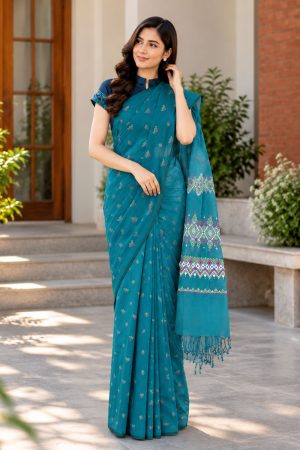 Calypso Green Cotton Printed Saree