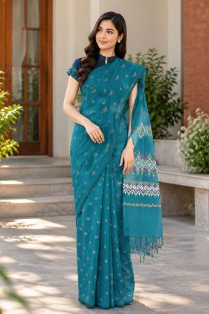 Calypso Green Cotton Printed Saree