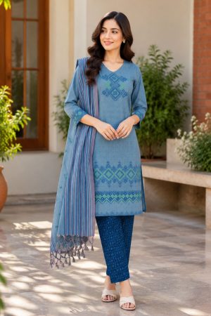 Cadet Blue Cotton Printed Salwar Kameez Set