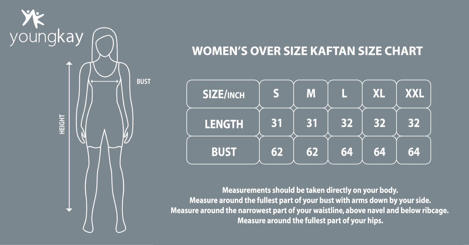 Women's over size kaftan size chart Women's over size kaftan size chart-YL-KFT-GT-15