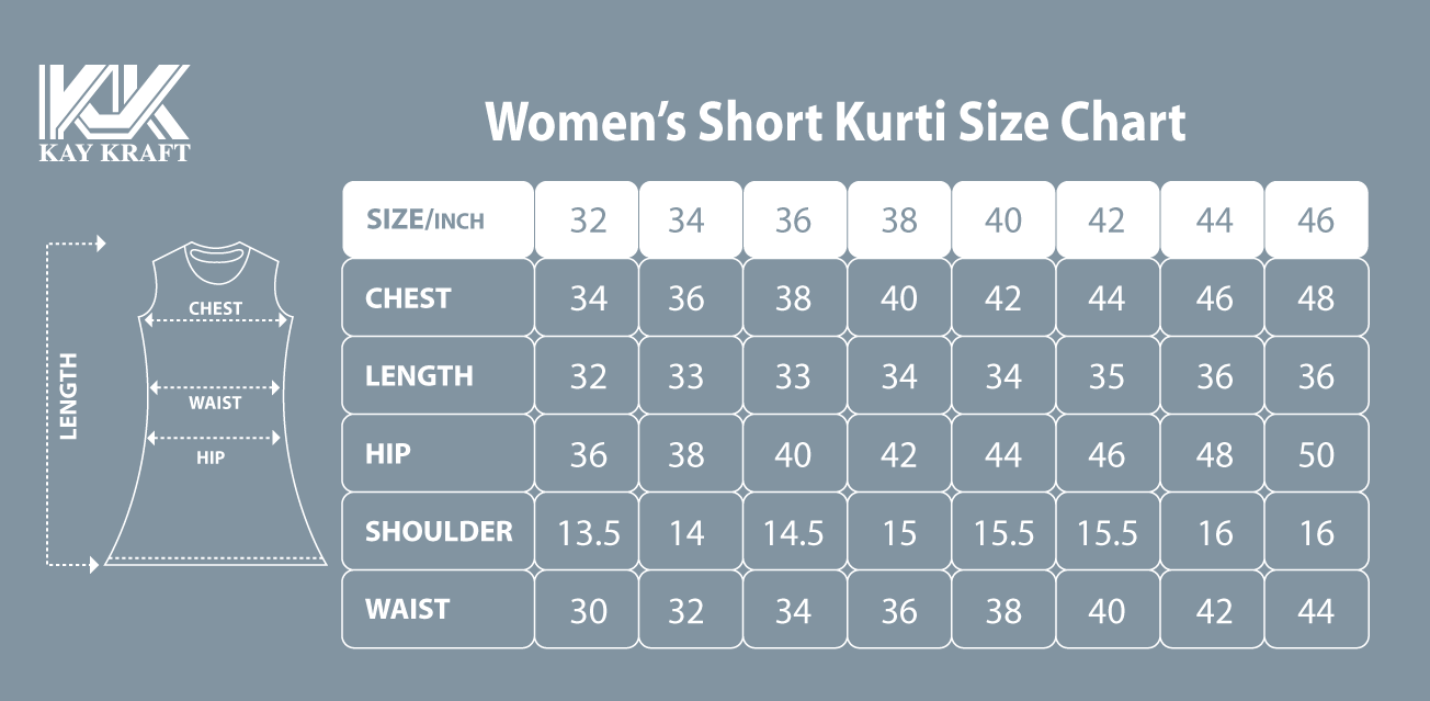 Women's short kurti size chart Women's short kurti size chart-TPS-GT-1530